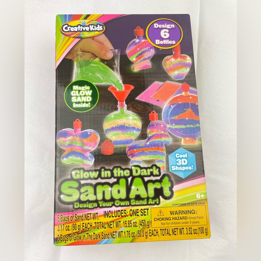 Creative Kids Glow In The Dark Sand Art Design 6 Bottles Magic Glow Sand